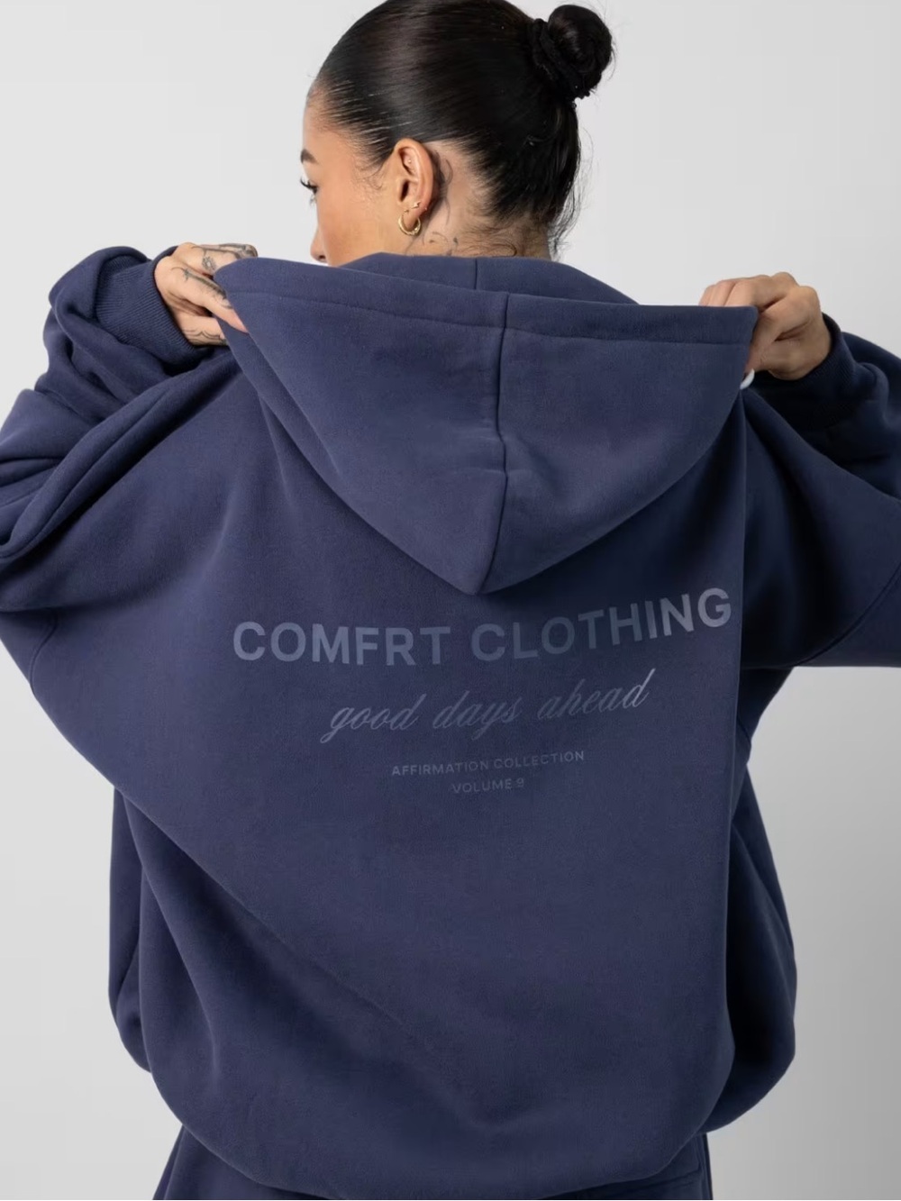 Comfrt Affirmation Zip Up Oversized Hoodie in Midnight Blue Sz XS - Picture 2 of 11